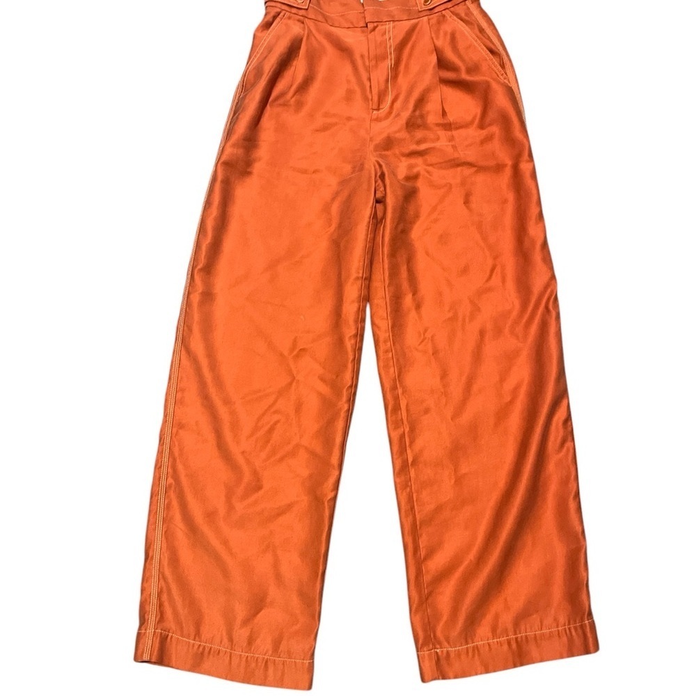Anthropology Vibrant Orange High-Waisted, Pleated Wide-Leg Pants. 4